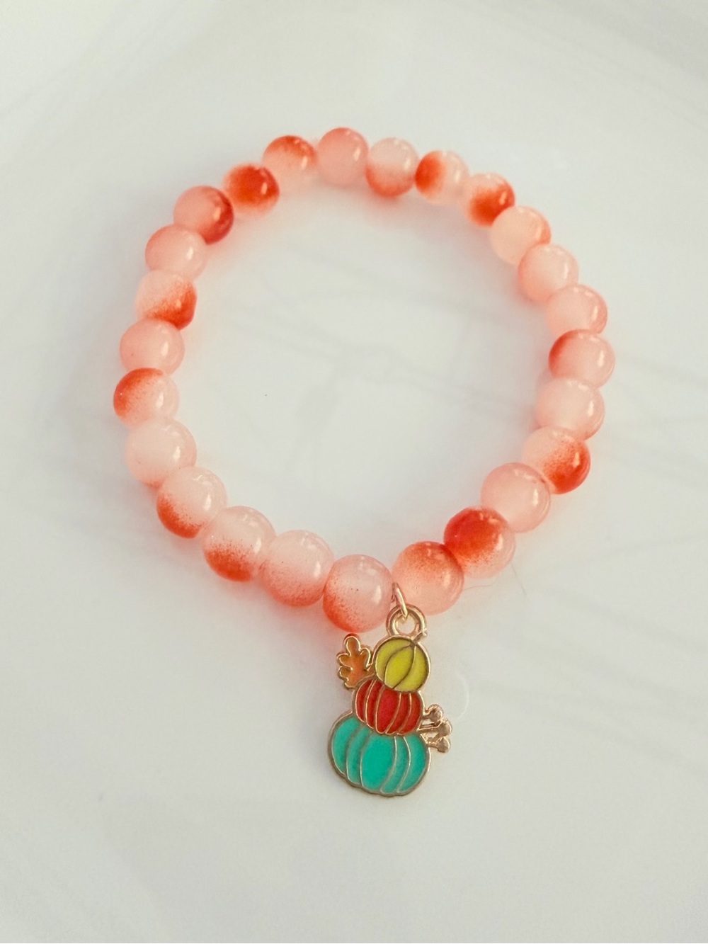 Fall Orange Beaded Bracelet with Pumpkin  Stack Charm Handmade Jewelry